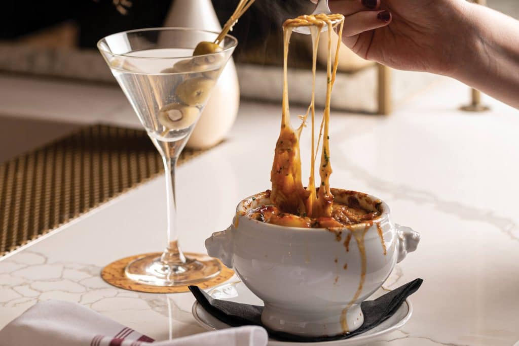 Cafe Lunette French onion soup and a martini